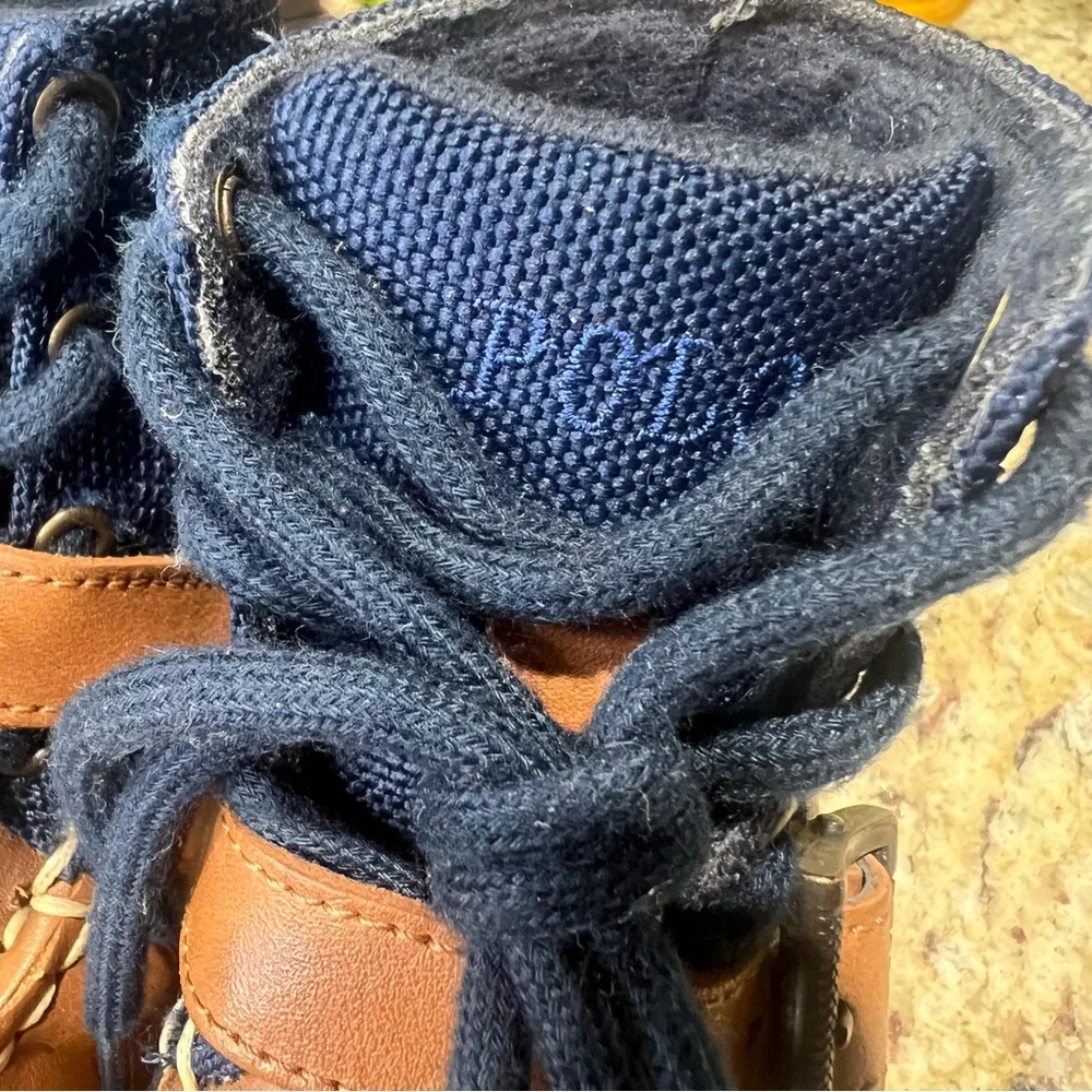 Polo Ralph Lauren Kids Hi Ranger  Flat Tan Brown Navy Blue Boots 4